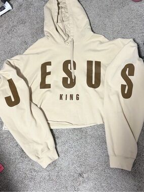 Impact Clothing "Jesus King" Cream Cropped Hoodie neutral/Tan - Size 3XL
